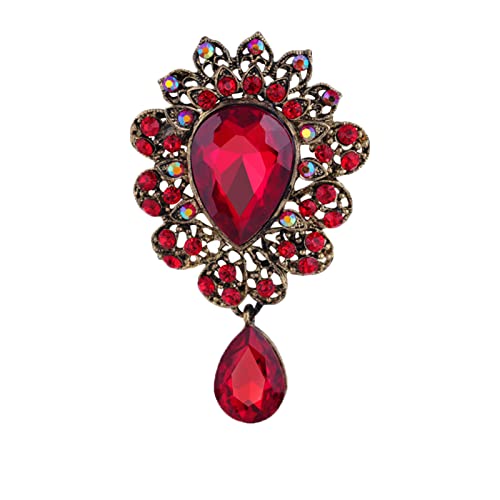 seven wolves Women Crystal Bouquet Brooch Pin All-Match Accessories Rhinestone Brooches and Pins - color: Red A