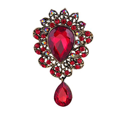 seven wolves Women Crystal Bouquet Brooch Pin All-Match Accessories Rhinestone Brooches and Pins - color: Red A
