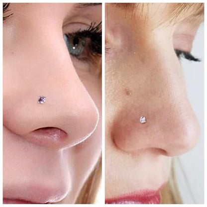 18G 20G 22G Round Cubic Zirconia Nose Rings Studs for Women Men 316L Stainless Surgical Steel Nose Ring Stud Piercing Jewelry Silver Clear CZ 1.5mm 2mm 3mm - style: 18G L Shaped Silver CZ 2mm