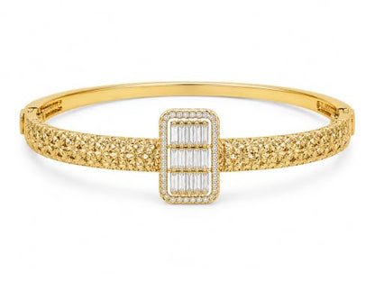 Diva Charm Gold Crystal Bangle Bracelet for Women, Stainless Steel Hinged Cuff Bracelet with Baguette Cubic Zirconia, Elegant Statement Jewellery