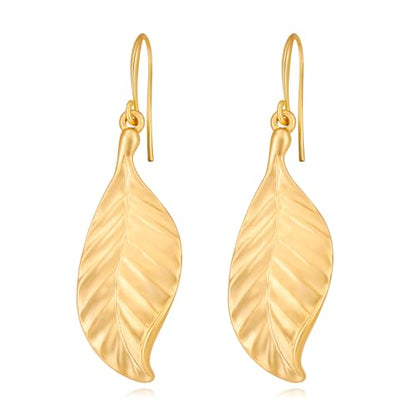 Gold Earrings 14k Gold Plated Hoop Earrings Dainty Pearl hoop Disc Coin Bead Starfish Teardrop Circle Dangle Drop Earrings for Women Hypoallergenic Jewelry Gifts - color: Leaf Dangle-Gold