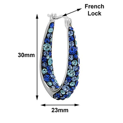Savlano 14K White Gold Plated Inside Out Crystal Hoop Earrings For Women Comes With Savlano Gift Box - color: Blue