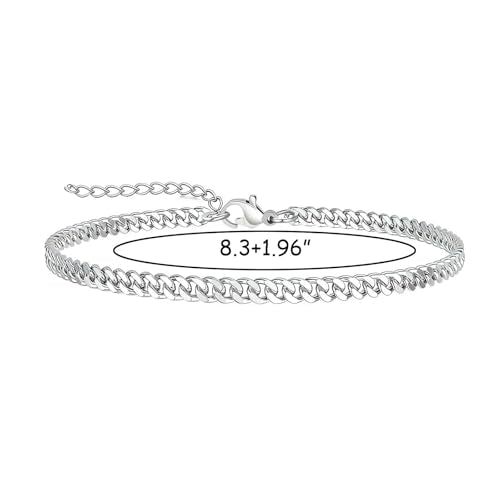 PICNHUAN Gold/Silver Ankle Bracelets for Women 14K Gold Plated Women's Anklets Silver Cuban Chain Anklet Waterproof Stainless Steel Anklet Summer Beach Foot Chain Jewelry Gifts for Women - color: Silver/Cuban
