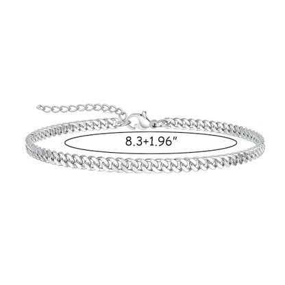 PICNHUAN Gold/Silver Ankle Bracelets for Women 14K Gold Plated Women's Anklets Silver Cuban Chain Anklet Waterproof Stainless Steel Anklet Summer Beach Foot Chain Jewelry Gifts for Women - color: Silver/Cuban