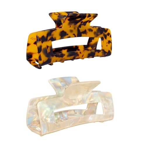 Large Claw Clips 4.1 IN Tortoise Acrylic Stylish Hair Accessories for Thick and Thin Hair 2pc Set Cute Clips for Women Teen Girls (light yellow+Tortoise) - color: lightyellow+Tortoise