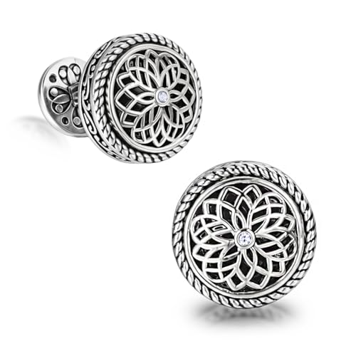 Cuff Links Mens, Cufflinks for Men, Men's Cuff Links for Wedding, Business, Father's Day, Gift for Men, 18K Gold Plated with Luxury Wooden Gift Box - style: Silver with Diamond
