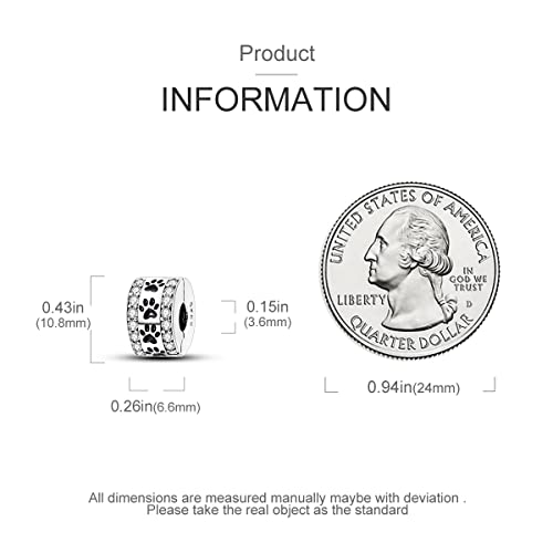 Parmuz Clip Spacer Charm for Bracelet 925 Sterling Silver Stopper Beads | Pave Lock Stopper Charm for Necklace Pink Daisy Butterfly Cubic Zirconia Openable Beads Jewelry Gift for Woman - color: paw print pave clip charm