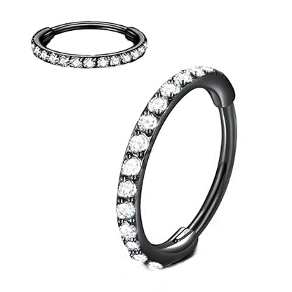CZ Hinged Segment Nose Rings Hoop 316L Surgical Steel Cubic Zirconia Conch Daith Helix Tragus Body Piercing Jewelry Lip Rings Cartilage Earrings 20G 18G 16G Stainless Steel Septum Clicker Ring - color: Black, size: 20 Gauge 7mm