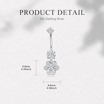 Belly Button Rings 925 Sterling Silver Belly Piercing Jewelry Hypoallergenic Navel Rings Gifts for Women - style: Pet Paw Print