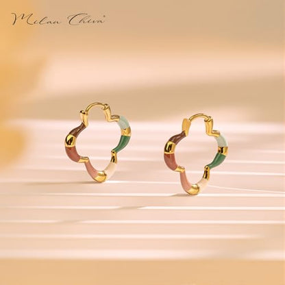 Milan Chiva 14K Gold Plated Small Huggie Dangle Earrings | Lightweight Trendy Heart Dainty Jewelry Hypoallergenic Chunky Gold Hoops Earrings Jewelry Mothers Day Gift for Women - color: I-Multi-Green