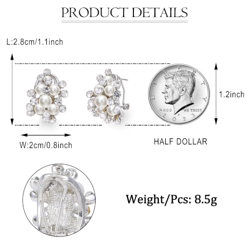 EVER FAITH Austrian Crystal White Simulated Pearl Bridal Cluster Pierced Stud Earrings - color: Clear Silver-Tone