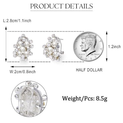 EVER FAITH Austrian Crystal White Simulated Pearl Bridal Cluster Pierced Stud Earrings - color: Clear Silver-Tone