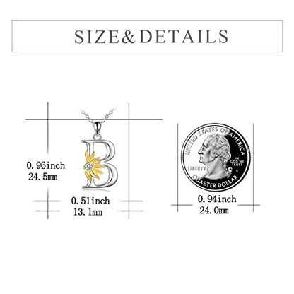 POPLYKE Initial Sunflower Necklace for Women 925 Sterling Sliver Sunflower Pendant Necklace Letter Initial Pendant Chain - style: Sunflower B