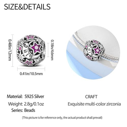 Star Moon 925 Sterling Silver Birthstone Charm for Bracelet Women Jewelry - color: July