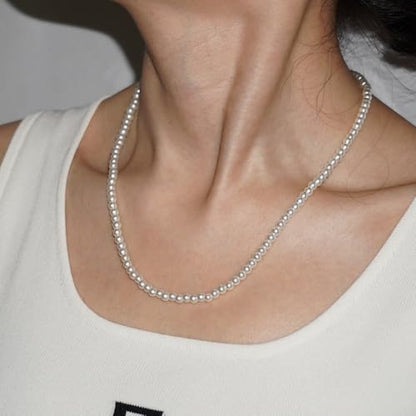 Pearl Necklace for Women, 4/6/8/10mm White Imitation Pearl Necklace, Round Faux Glass Pearl Necklace, Pearl Choker Necklace, Elegant Wedding Parties Necklace - color: Diameter of Pearl 4mm