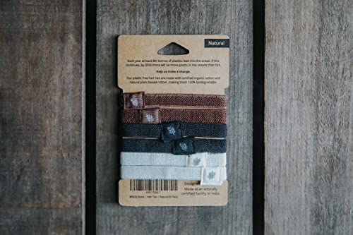 Wild & Stone | Pack of 6 Hair Bands | 100% Biodegradable and Plastic-Free Elastic Hair Ties | 100% Organic Cotton and Natural Plant-Based Rubber | No Crease Ponytail Holder (Natural) - color: Natural