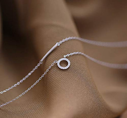 SLUYNZ 925 Sterling Silver Layered Necklace Disc Choker Necklace for Women Teens Silver Layering Bar Circle Choker Necklace
