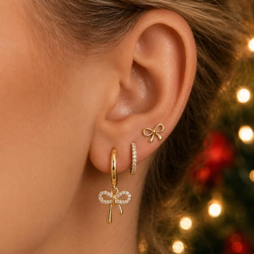 Bow Earrings Red Earrings for Women Dangle Cute Earrings Red Stuff Jewelry Outfits Accessories Gifts for Girls - color: C3:gold bow earrings set