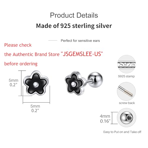 JSGEMSLEE Hypoallergenic 925 Sterling Silver Stud Earrings for Women With Screw Back Small Butterfly Heart Flower Earrings for Girls Tragus Cartilage Jewelry Gifts - color: Flower