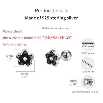 JSGEMSLEE Hypoallergenic 925 Sterling Silver Stud Earrings for Women With Screw Back Small Butterfly Heart Flower Earrings for Girls Tragus Cartilage Jewelry Gifts - color: Flower
