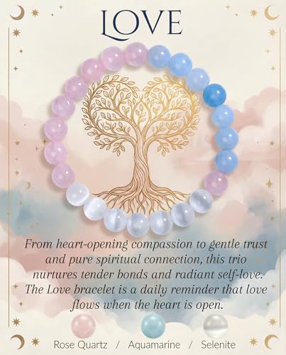 Bivei Protection Crystal Healing Bracelet | 8MM Strength Bracelet Spiritual Stretch Beaded Jewelry for Women Men Gift - color: Love, size: Medium 6.8-7.3 inch