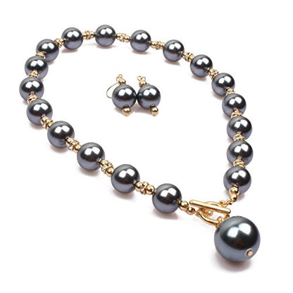 COLORFUL BLING Chunky Multicolor Simulated Pearl Choker Necklace Drop Dangle Earrings Bracelet Set Crystal Bib Big Large Round Beaded Strand for Women Brides Costume Statement 1920s Wedding Jewelry - color: Gray