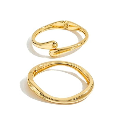 Gold Bangle Bracelets for Women Cuff Stackable Waterproof Non Tarnish Bracelet Stack Silver Plated 14k Chunky Bangles Jewelry Set for Woman - style: Style 15