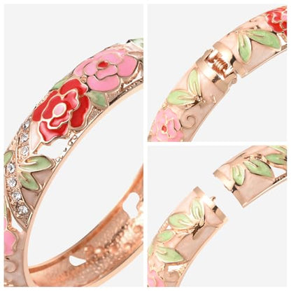 UJOY Womens Multi-Colors Cloisonne Bracelet Plated Flower Hollowed Enameled Hinged Cuff Bangles Jewelry Gift 88A10 - color: C06-3 Pcs Set-Cream Pink