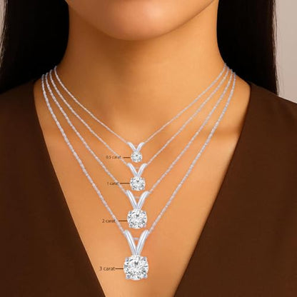 0.5 to 10 Carat 14K White Gold Lab Grown Diamond Solitaire Pendant Necklace, Round Cut Solitaire, 4-Prong Setting, Jewelry for Women (E-F, VS) - color: Platinum, size: 2.5 Carats