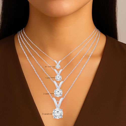 0.5 to 10 Carat 14K White Gold Lab Grown Diamond Solitaire Pendant Necklace, Round Cut Solitaire, 4-Prong Setting, Jewelry for Women (E-F, VS) - color: Platinum, size: 9.0 Carats