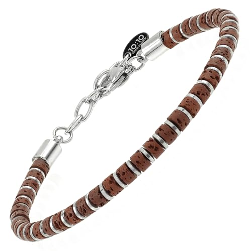 Beaded Bracelet for Men and Women – Natural Lava Gemstone Bracelet, Hematite and Stainless Steel – Adjustable, Durable and Elegant – Made in Italy - color: Red