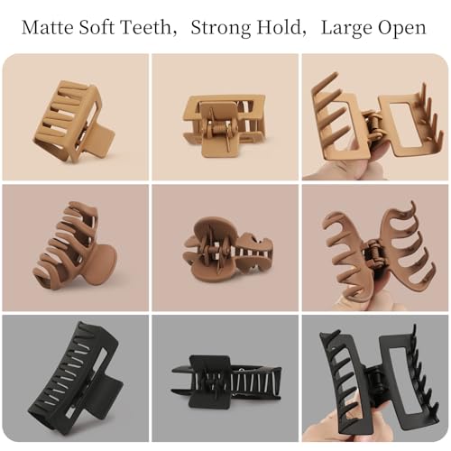 Small Medium Claw Clips for Women, 3 Styles Hair Clips for Thick Thin Hair | Hair Claws Non-slip Strong Hold, 12 Pcs, White, Khaki, Brown, Black - color: White,Khaki,Brown,Black
