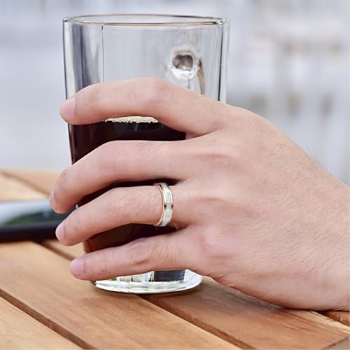 Vakki 4mm 6mm Womens Rose Gold Tungsten Carbide Ring with Mother of Pearl Shell/Marble Inlaid Wedding Band Comfort Fit Size 5-12 - color: E-6mm-Mother of Pearl