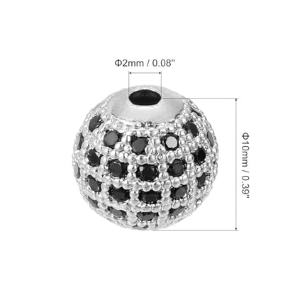 UXCELL Round Charm Spacer Beads, 8Pcs 10mm - Brass, Zircon for DIY Bracelets & Earrings (Black, White Gold) - color: White Gold, size: 10mm