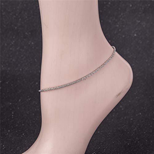 kelistom 18K Gold/White Gold Plated Rope Chain Anklet, 3mm Stainless Steel Ankle Bracelets for Women and Men, 9 10 11 inches - color: WHITE GOLD