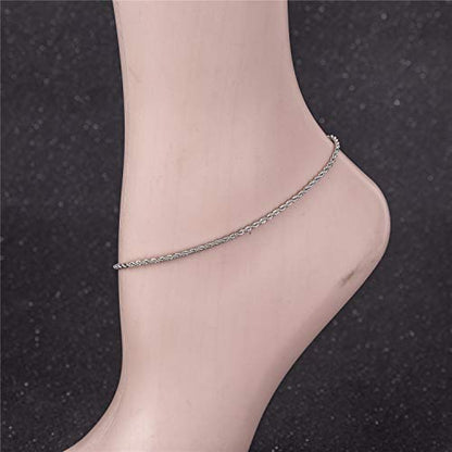 kelistom 18K Gold/White Gold Plated Rope Chain Anklet, 3mm Stainless Steel Ankle Bracelets for Women and Men, 9 10 11 inches - color: WHITE GOLD