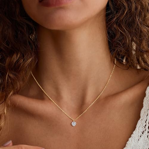 Turandoss Cubic Zirconia Necklace for Women, 14K Gold Plated Necklace | Gold Choker Necklace for Women, Trendy CZ Pearl Necklace, Simple Wedding Prom Jewelry, Bridesmaids Gifts - color: Tiny Round Zircon