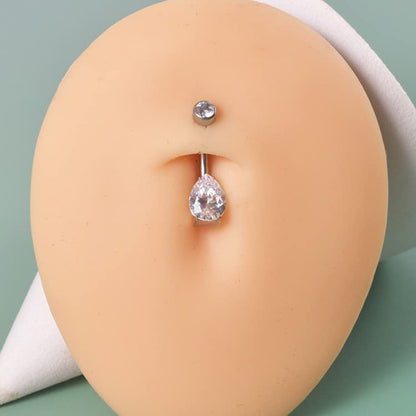 limerencia 14G G23 Titanium Belly Button Ring with Small Teardrop Cubic Zirconia 10mm Internally Threaded Navel Piercing Jewelry - color: White CZ