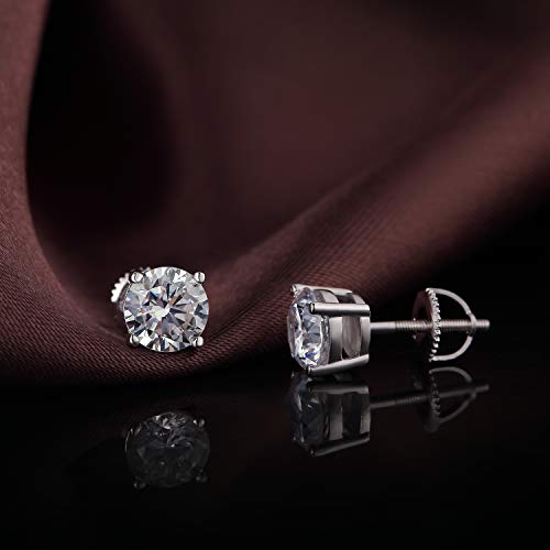 Stud Earrings with Screw Back, 925 Sterling Silver Cubic Zirconia Round Cut/Square Cut Stud Earrings for Women and Men, Long & Thick Post, 4MM-8MM - color: A-Round-Silver, size: 6MM