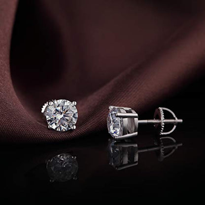Stud Earrings with Screw Back, 925 Sterling Silver Cubic Zirconia Round Cut/Square Cut Stud Earrings for Women and Men, Long & Thick Post, 4MM-8MM - color: A-Round-Silver, size: 6MM