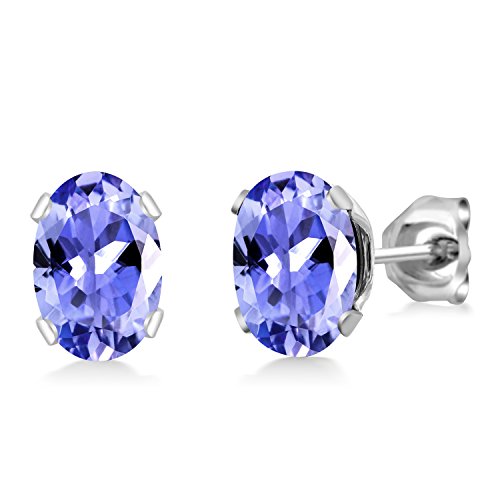 Gem Stone King Oval Gemstone Birthstone Stud Earrings for Women Men | Oval Cut 7X5MM | Fine Jewelry Gifts for Mom Dad Wife Him Her - style: Tanzanite, December