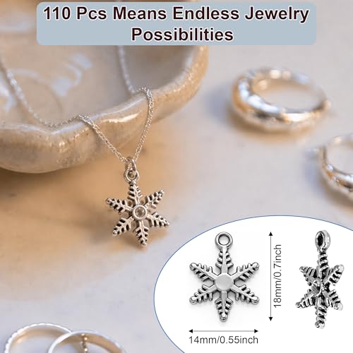Heather's cf Star Charms for Jewelry Making Silver Tibetan Star Moon Snowflake Pendants Non Tarnish Metal Earring Charm for Bracelets Necklaces Earrings DIY Jewelry Making Supplies - color: Silver Snowflake - 110Pcs