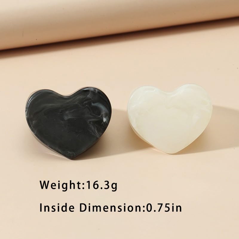 Resin Chunky Rings for Women Multicolor Acrylic Plastic Rings Set Cute Trendy Aesthetic Y2k Statement Rings Thick Dome Heart Knuckle Finger Jewelry - color: Heart White+black