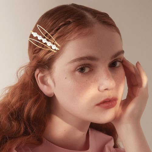 18 PCS Gold Geometric Elegant Barrette Pearls Hair Clamps Styling Fancy Women Girls Preppy Hair Clips Bridal Minimalist Bobby Pins Dainty - color: Gold-3