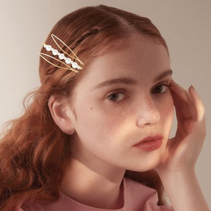18 PCS Gold Geometric Elegant Barrette Pearls Hair Clamps Styling Fancy Women Girls Preppy Hair Clips Bridal Minimalist Bobby Pins Dainty - color: Gold-3
