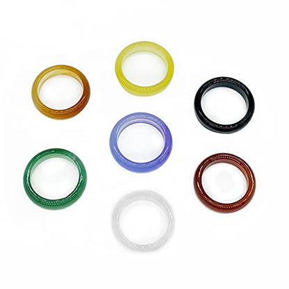 HUJUON 7Pcs Colorful Carnelian Band Ring Sets,Natural Agate Stone Knuckle Stackable Finger Ring,Gemstone Jade Midi Joint Rings for Women Men Couple
