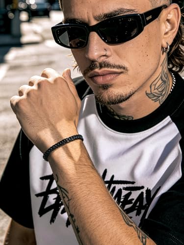 Richsteel Mens Cuban Link Bracelets, Silver/Black/14K Gold Plated Stainless Steel Bracelet for Men 8/12/17mm Width, 7.4/8.2/9 Inch Length Chain Wrist Bracelets With Gifts Box - style: 03-Black 6mm Width