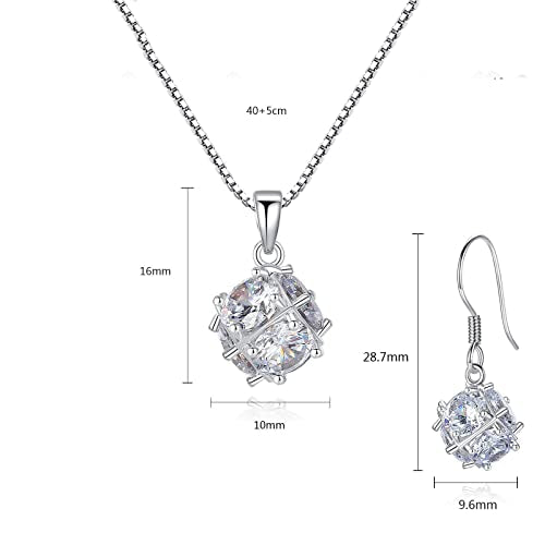 Dainty Solitaire Necklaces Stud Earrings Set For Women,White Gold Plated Simple Prom Jewelry Set Cubic Zirconia Pendant Choker Necklace And Earring Sets Wedding Jewelry For Bridal - color: CZ ball necklace stud set