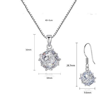 Dainty Solitaire Necklaces Stud Earrings Set For Women,White Gold Plated Simple Prom Jewelry Set Cubic Zirconia Pendant Choker Necklace And Earring Sets Wedding Jewelry For Bridal - color: CZ ball necklace stud set