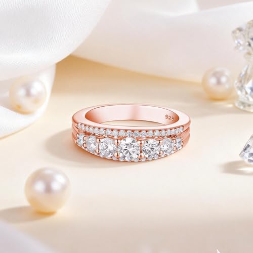 Newshe Jewellery Moissanite Wedding Bands for Women Eternity Ring 925 Sterling Silver Engagement Anniversary Stacking Size - color: Cubic Zirconia-18k Rose Gold Plated